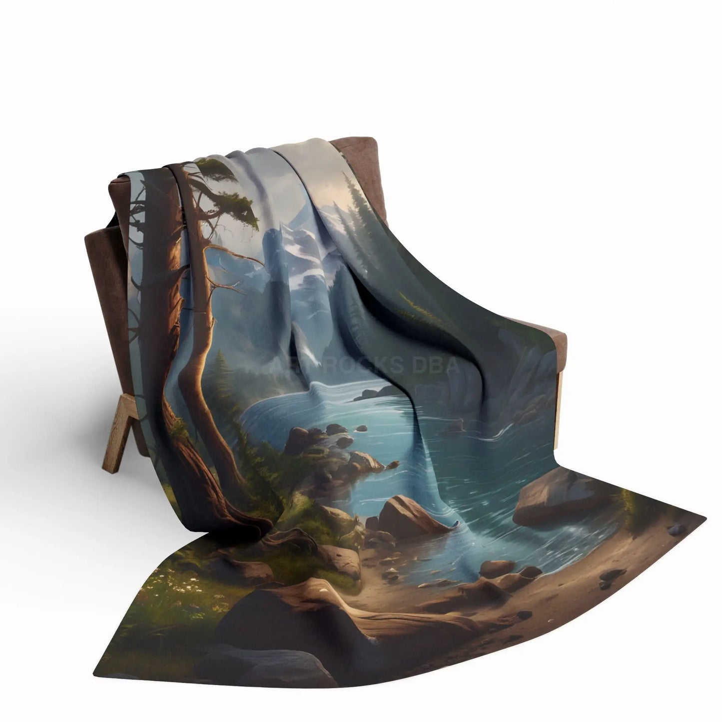 Winter River in the Pine Tree Mountains Arctic Fleece Blanket - Cozy Landscape Design for Outdoor Lovers - Home Decor