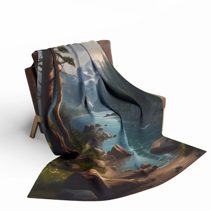 Winter River in the Pine Tree Mountains Arctic Fleece Blanket - Cozy Landscape Design for Outdoor Lovers - Home Decor