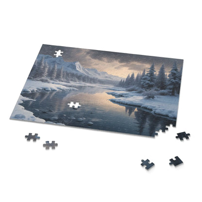 Winter River Landscape Puzzle — Serene Snowy Mountains 120/252/500-Piece Jigsaw - Puzzle