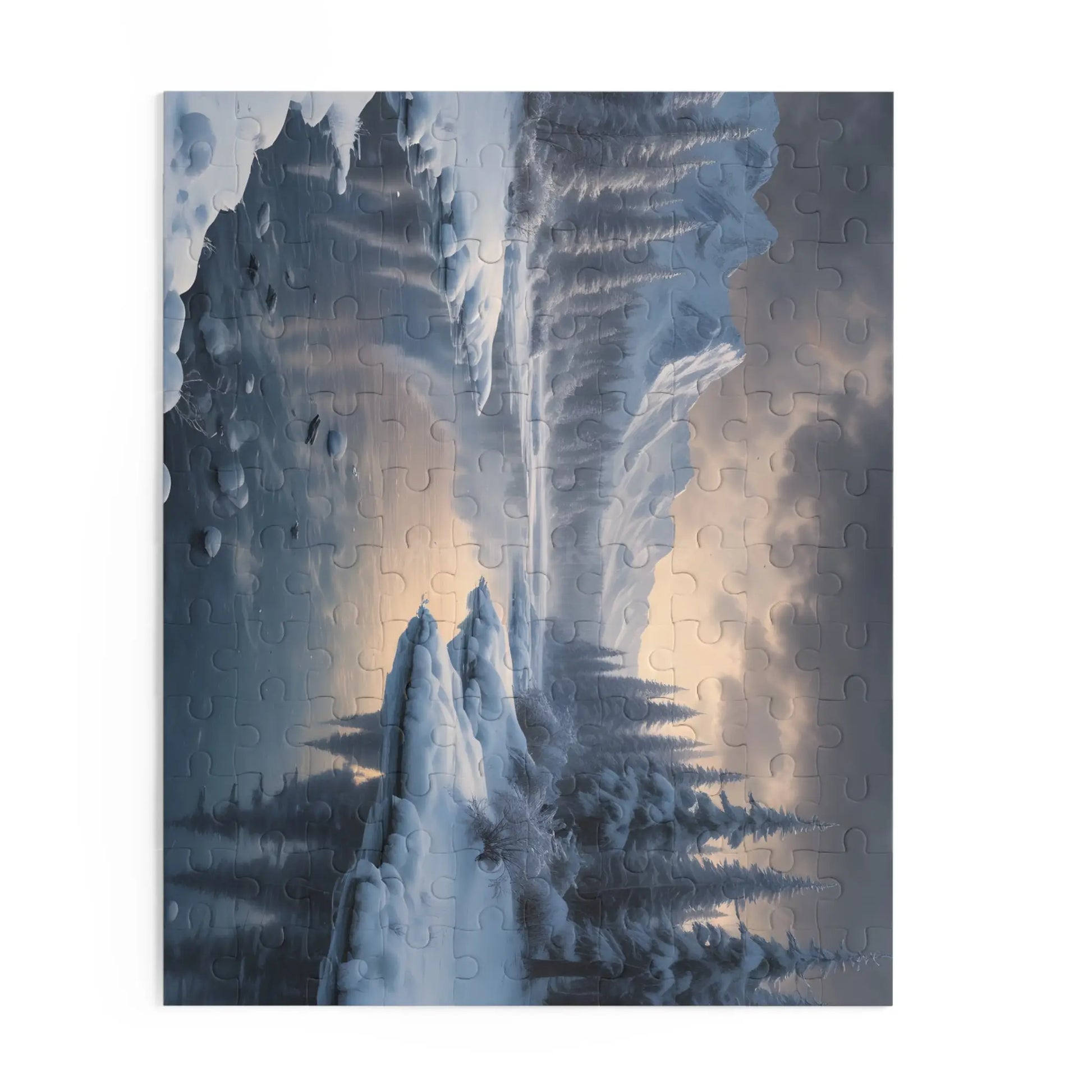 Winter River Landscape Puzzle — Serene Snowy Mountains 120/252/500-Piece Jigsaw - Puzzle