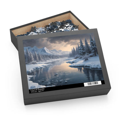 Winter River Landscape Puzzle — Serene Snowy Mountains 120/252/500-Piece Jigsaw - Puzzle