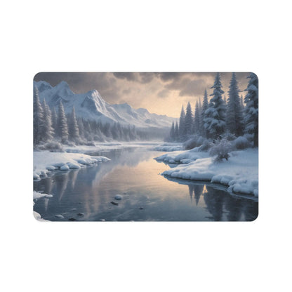 Winter River Pet Food Mat (12x18) - Snowy Mountain Landscape Placemat for Dogs & Cats - 12’’ × 18’’ / Rectangle - Pets