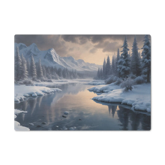 Winter River Scenic Cutting Board — Snowy Mountain Landscape Kitchen Decor - Small - Home Decor