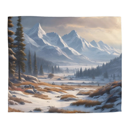 Winter Snow Meadow in the Mountains - Cozy Home Decor Duvet Cover - King / White - Home Decor
