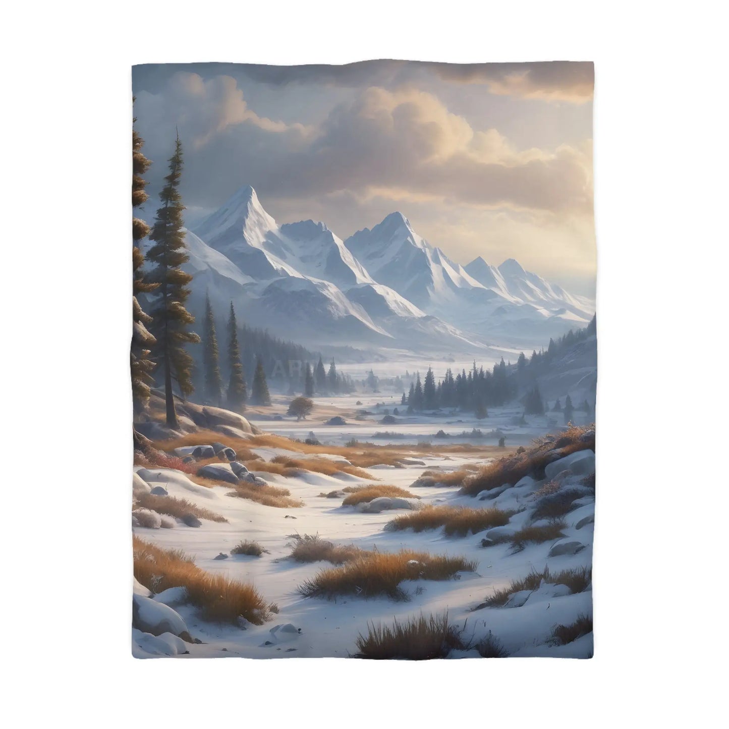 Winter Snow Meadow in the Mountains - Cozy Home Decor Duvet Cover - Twin / White - Home Decor