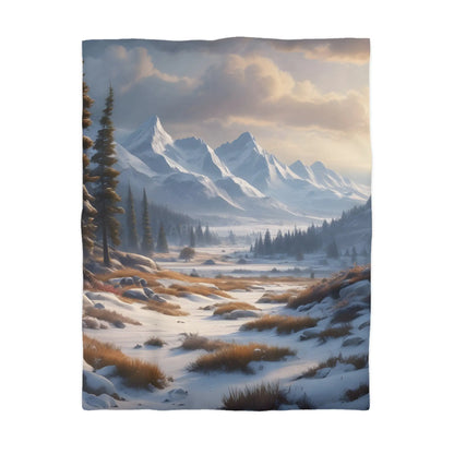 Winter Snow Meadow in the Mountains - Cozy Home Decor Duvet Cover - Twin / White - Home Decor