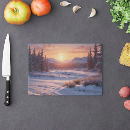 Winter Sunrise Cutting Board — Scenic Snowy Mountain Kitchen Board - Home Decor