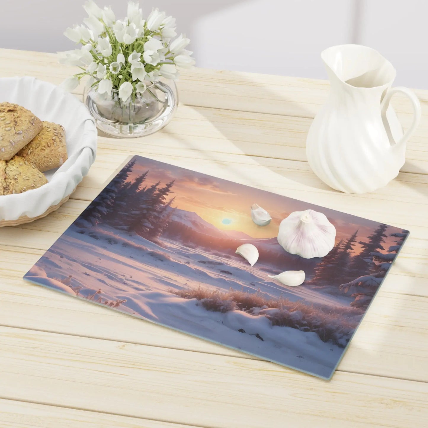 Winter Sunrise Cutting Board — Scenic Snowy Mountain Kitchen Board - Home Decor