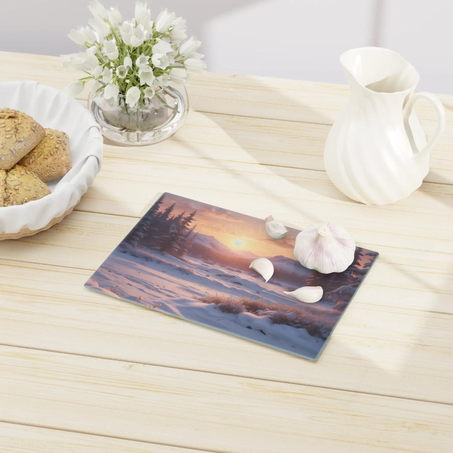 Winter Sunrise Cutting Board — Scenic Snowy Mountain Kitchen Board - Home Decor