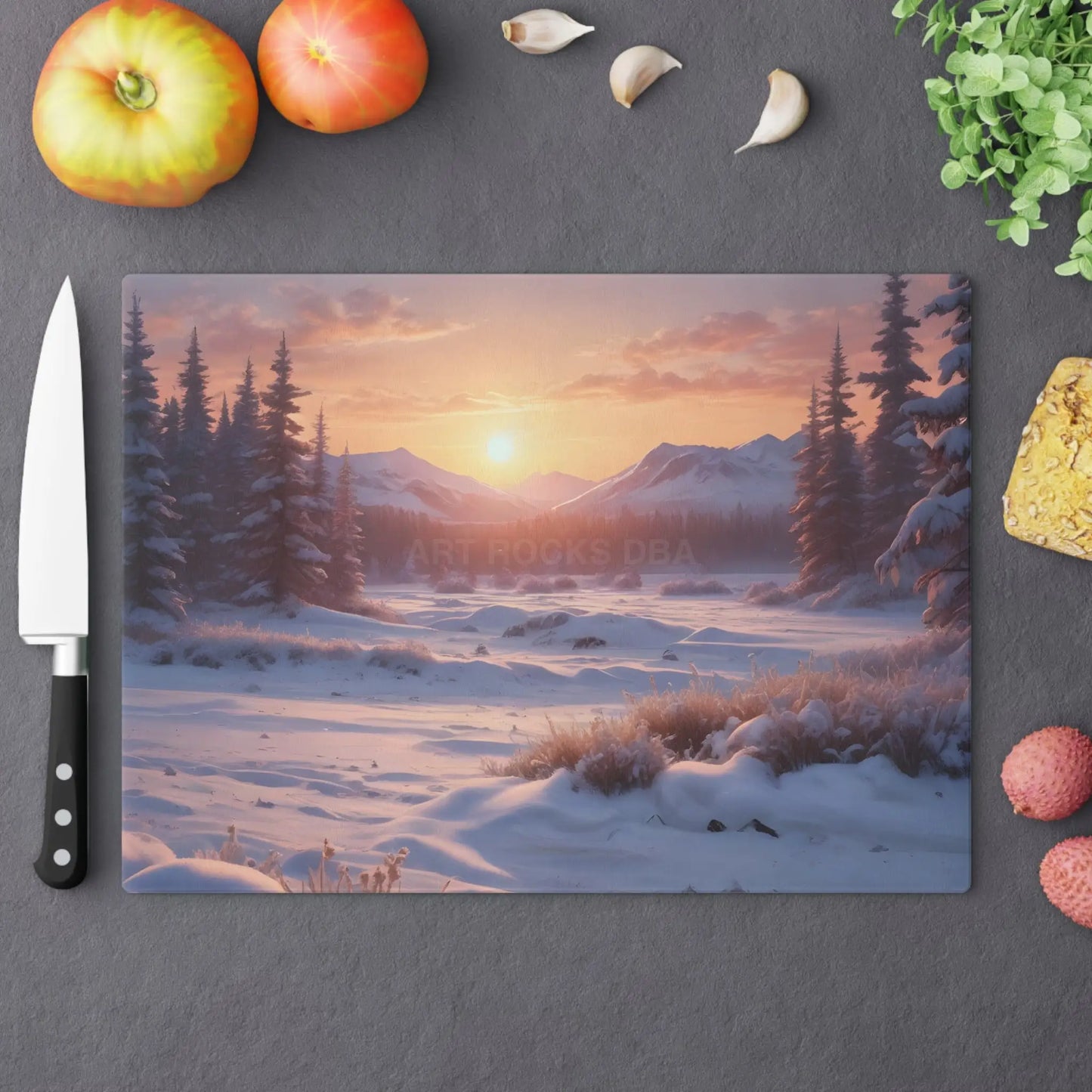 Winter Sunrise Cutting Board — Scenic Snowy Mountain Kitchen Board - Large - Home Decor