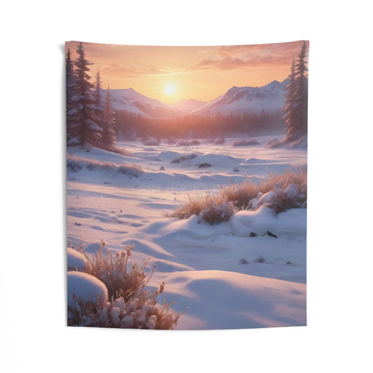 Winter Sunrise Wall Tapestry Cozy Home Decor Nature Art for Living Room Holidays Gift for Outdoor Lovers - 50’’ × 60’’