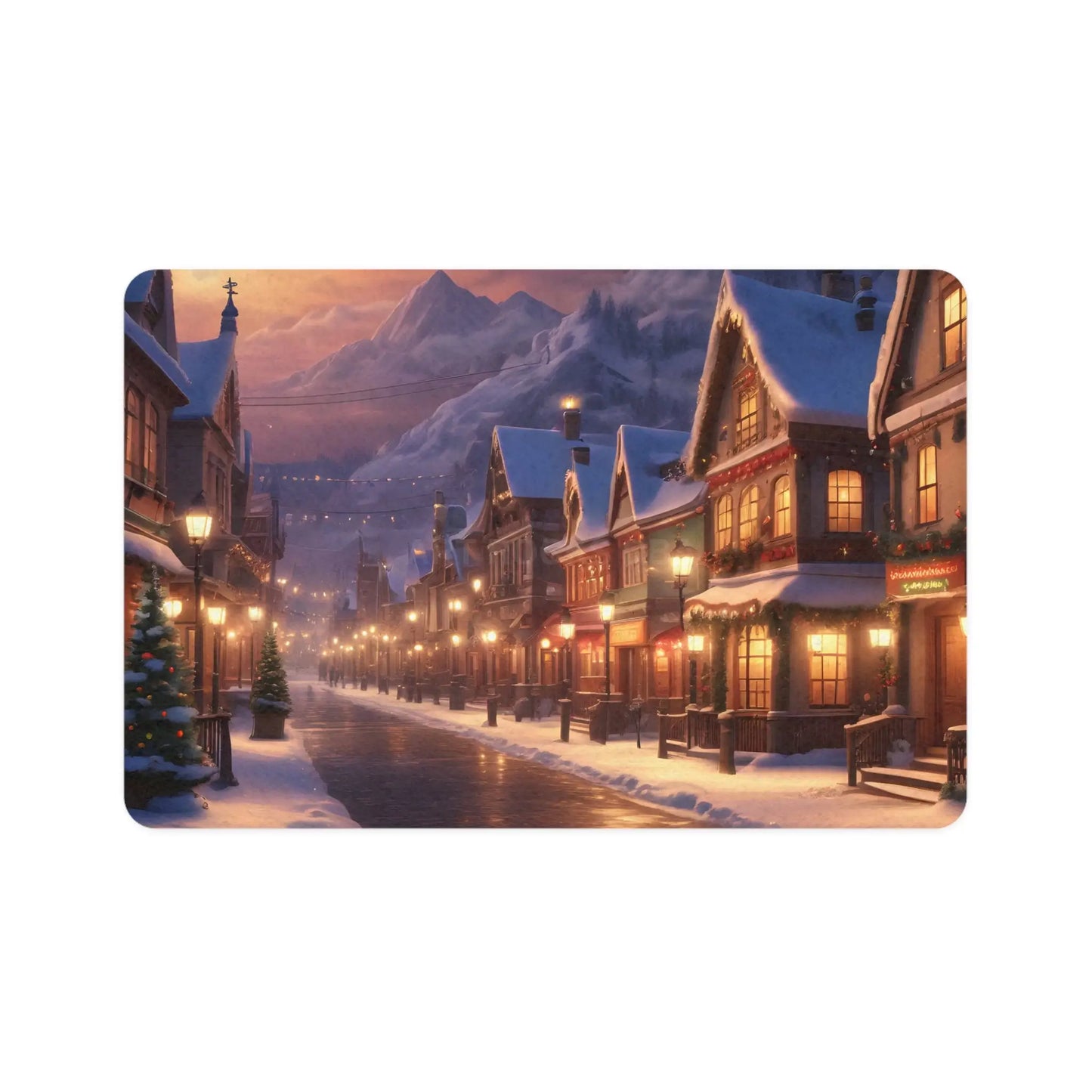 Winter Village Pet Food Mat (12x18) — Cozy Holiday Dog & Cat Placemat - 12’’ × 18’’ / Rectangle - Pets