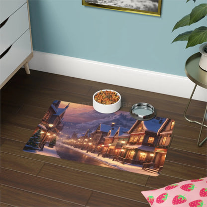 Winter Village Pet Food Mat (12x18) — Cozy Holiday Dog & Cat Placemat - 12’’ × 18’’ / Rectangle - Pets