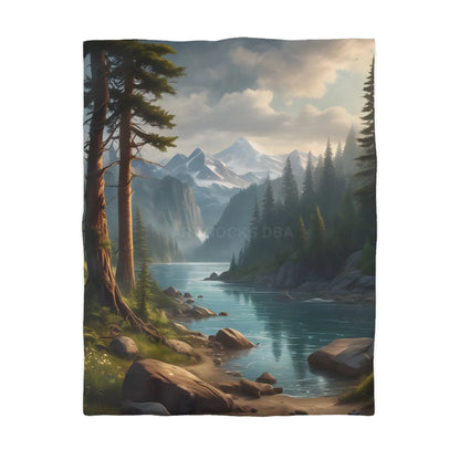Wintry River in the Pine Tree Mountains Microfiber Duvet Cover - Nature-Inspired Bedding for Relaxation - Twin / White