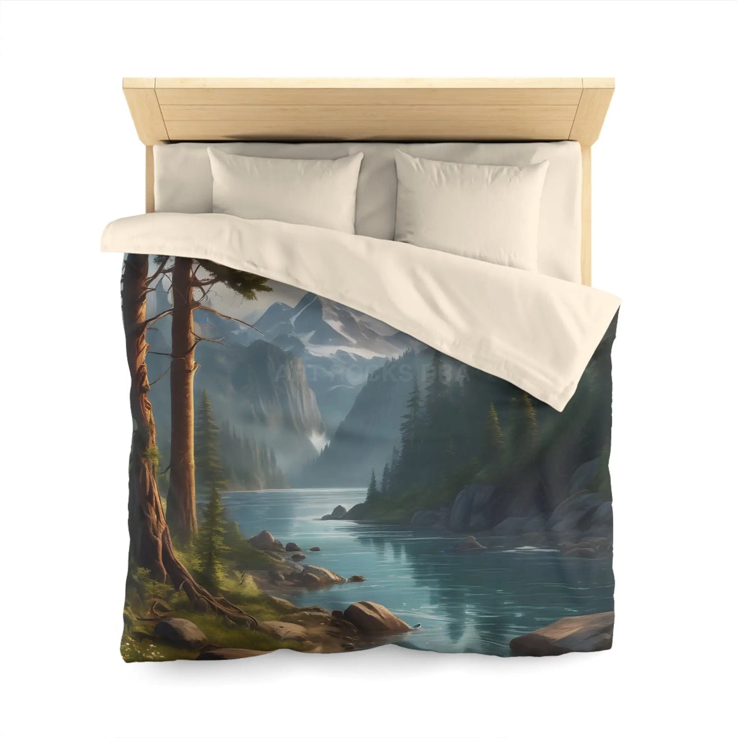 Wintry River in the Pine Tree Mountains Microfiber Duvet Cover - Nature-Inspired Bedding for Relaxation - Home Decor