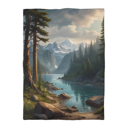 Wintry River in the Pine Tree Mountains Microfiber Duvet Cover - Nature-Inspired Bedding for Relaxation - Twin XL