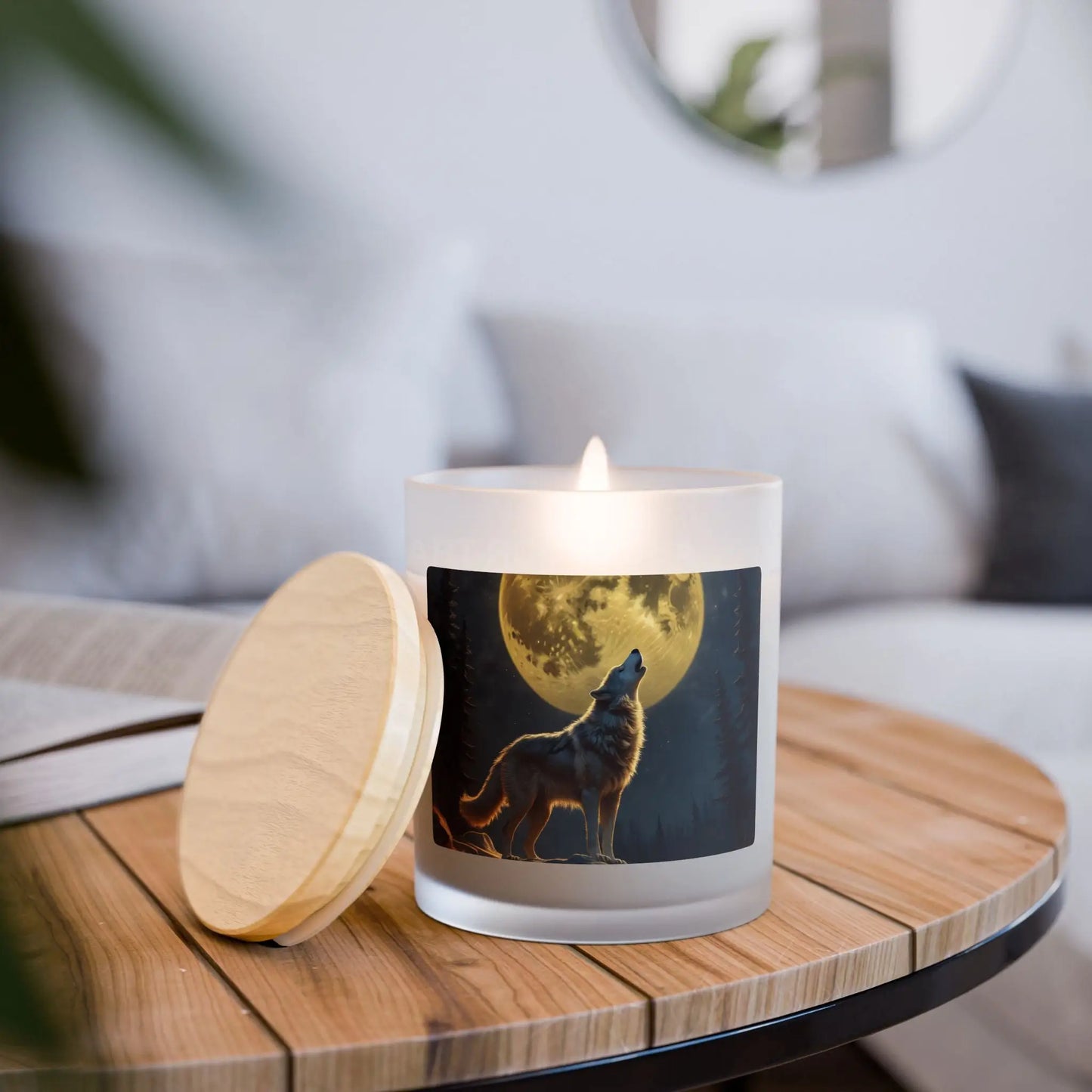 Wolf Howl Candle — Frosted Glass 11oz Candle with Full Moon Design - Vanilla / 11oz - Home Decor