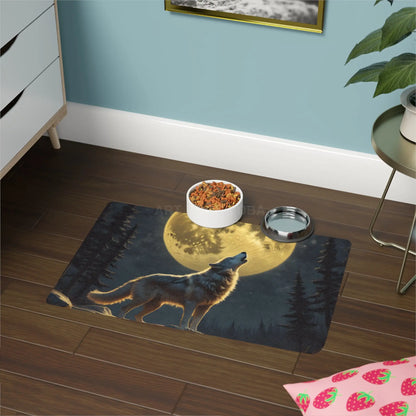 Wolf Howl Pet Food Mat — Moonlit Forest Dog & Cat Feeding Mat (12x18) - 12’’ × 18’’ / Rectangle - Pets