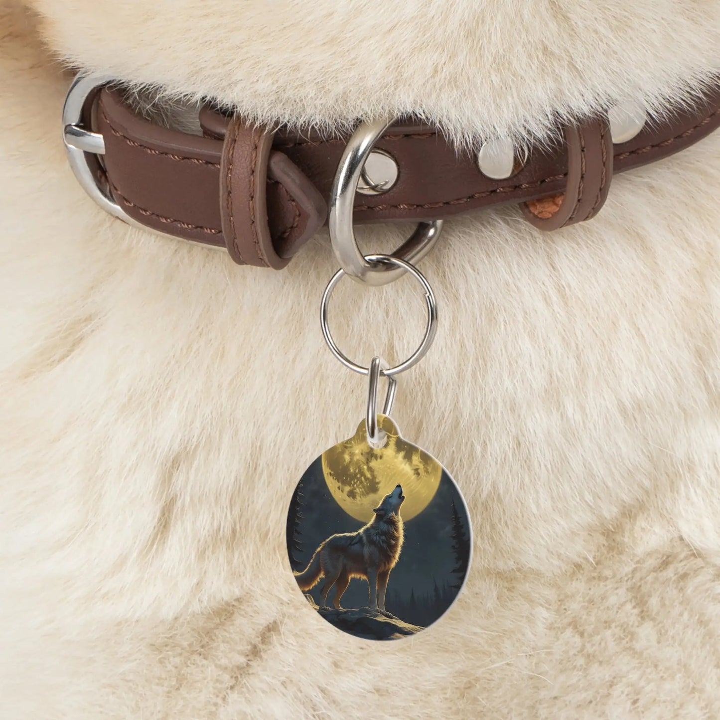 Wolf Howl Pet Tag — Moonlit Wilderness Dog ID Tag - 1’’ - Pets