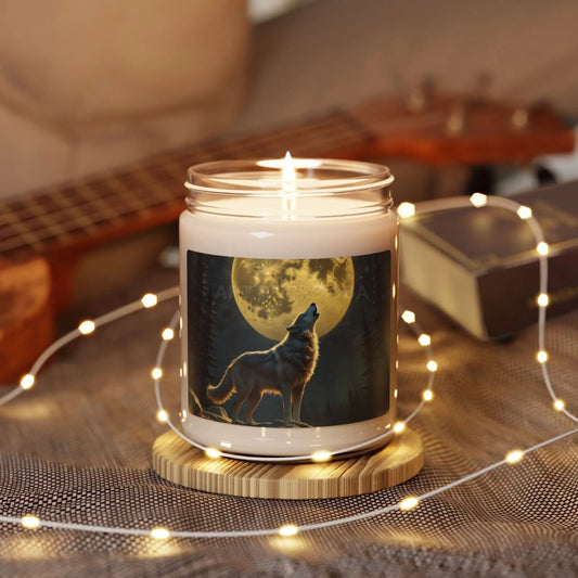 Wolf Howling at the Moon Candle | Aromatherapy Gift Home Decor Eco-Friendly Soothing Candle Nature Lover Gift - Apple