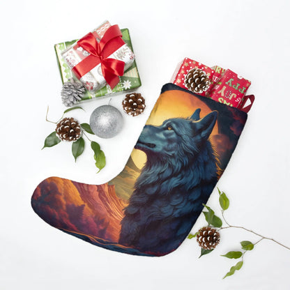Wolf Moon Christmas Stocking — Scenic Wolf Holiday Stocking - One size - Home Decor