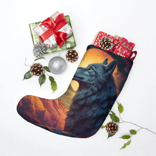 Wolf Moon Christmas Stocking — Scenic Wolf Holiday Stocking - One size - Home Decor