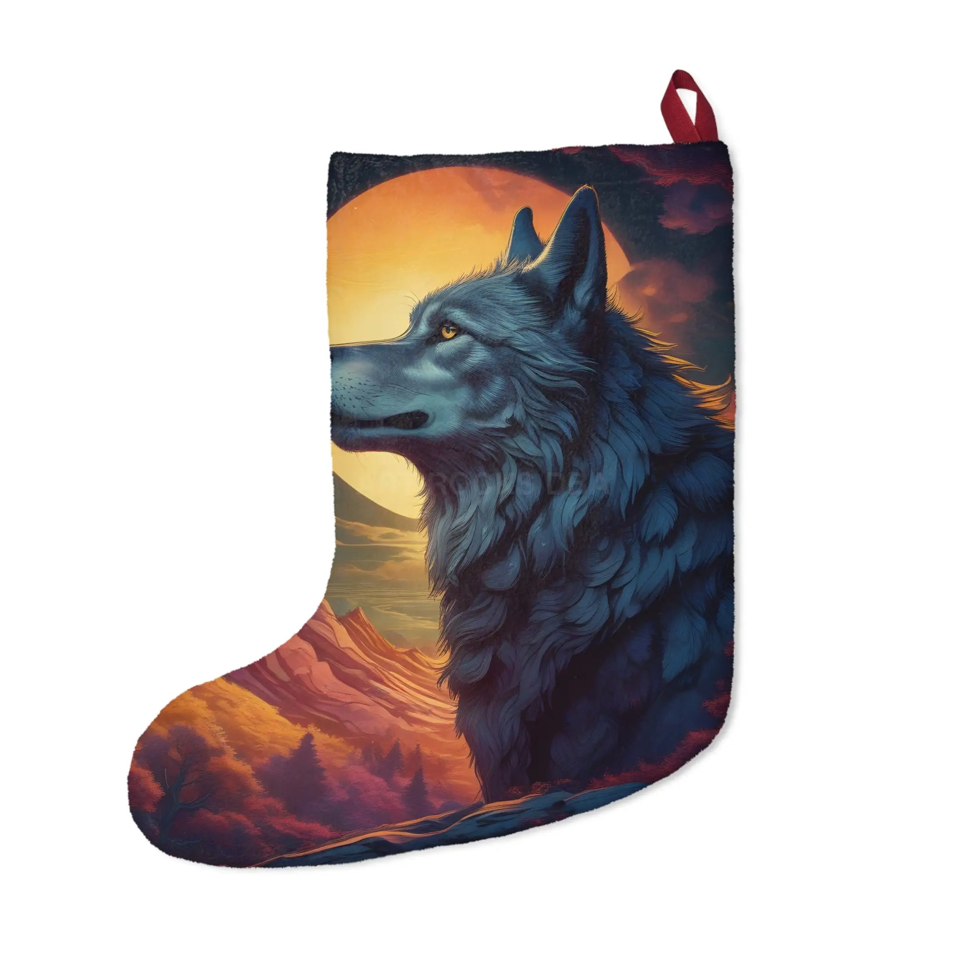 Wolf Moon Christmas Stocking — Scenic Wolf Holiday Stocking - One size - Home Decor