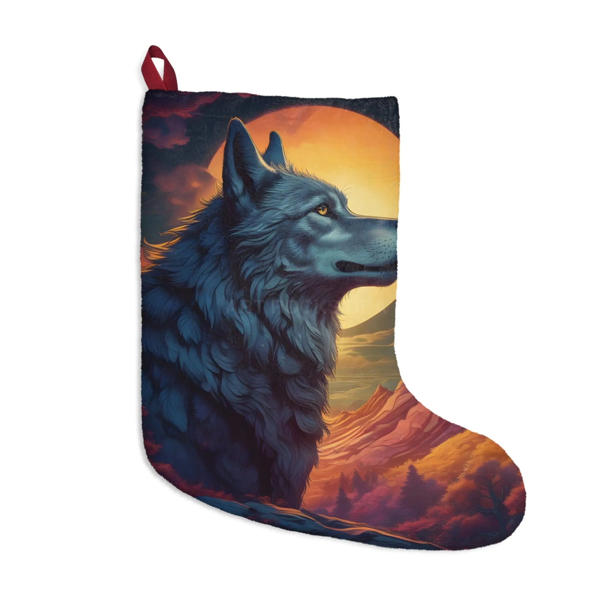 Wolf Moon Christmas Stocking — Scenic Wolf Holiday Stocking - One size - Home Decor