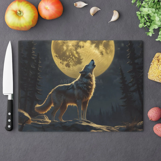 Wolf Moon Cutting Board — Howling Wolf Night Scene Decorative & Functional Board - Large - Home Decor
