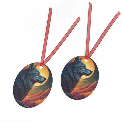 Wolf Moon Metal Ornament — Rustic Nature Ornament for Wildlife Lovers Mountain Sunset Decor - Home Decor