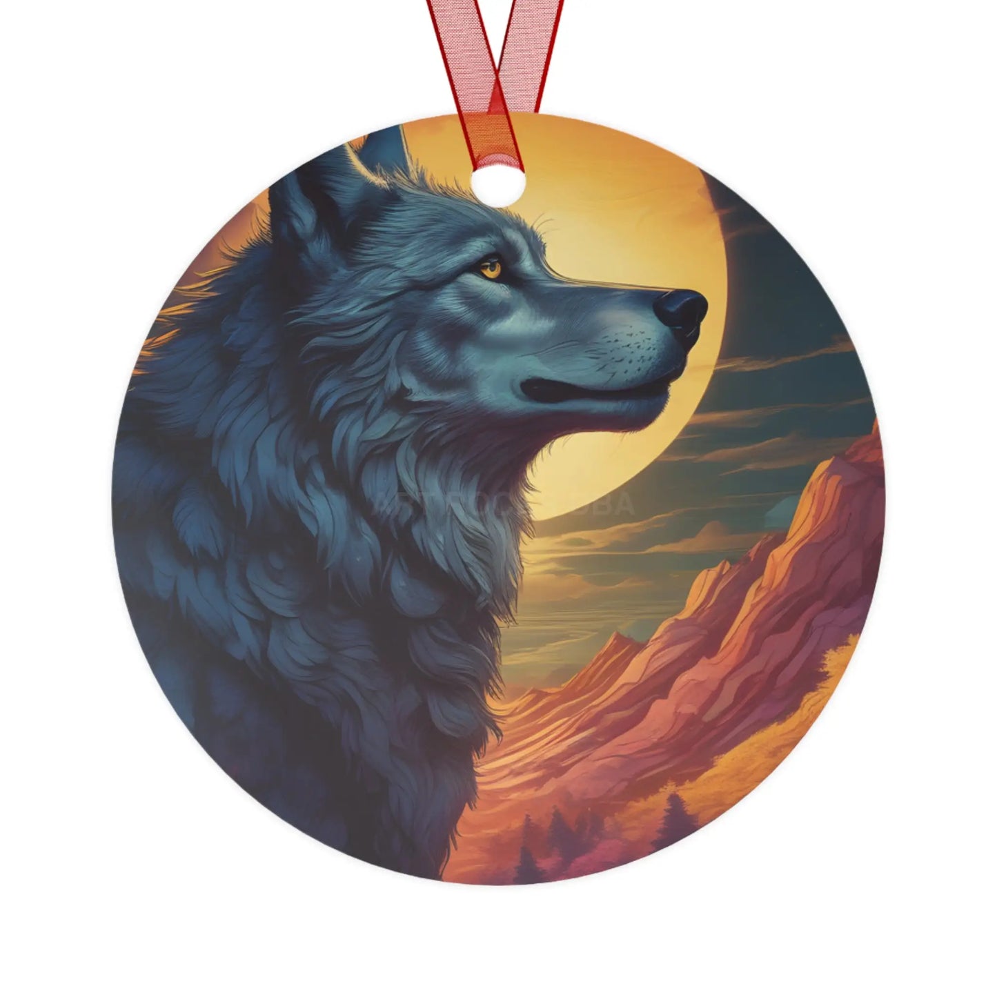 Wolf Moon Metal Ornament — Rustic Nature Ornament for Wildlife Lovers Mountain Sunset Decor - Round / One Size - Home