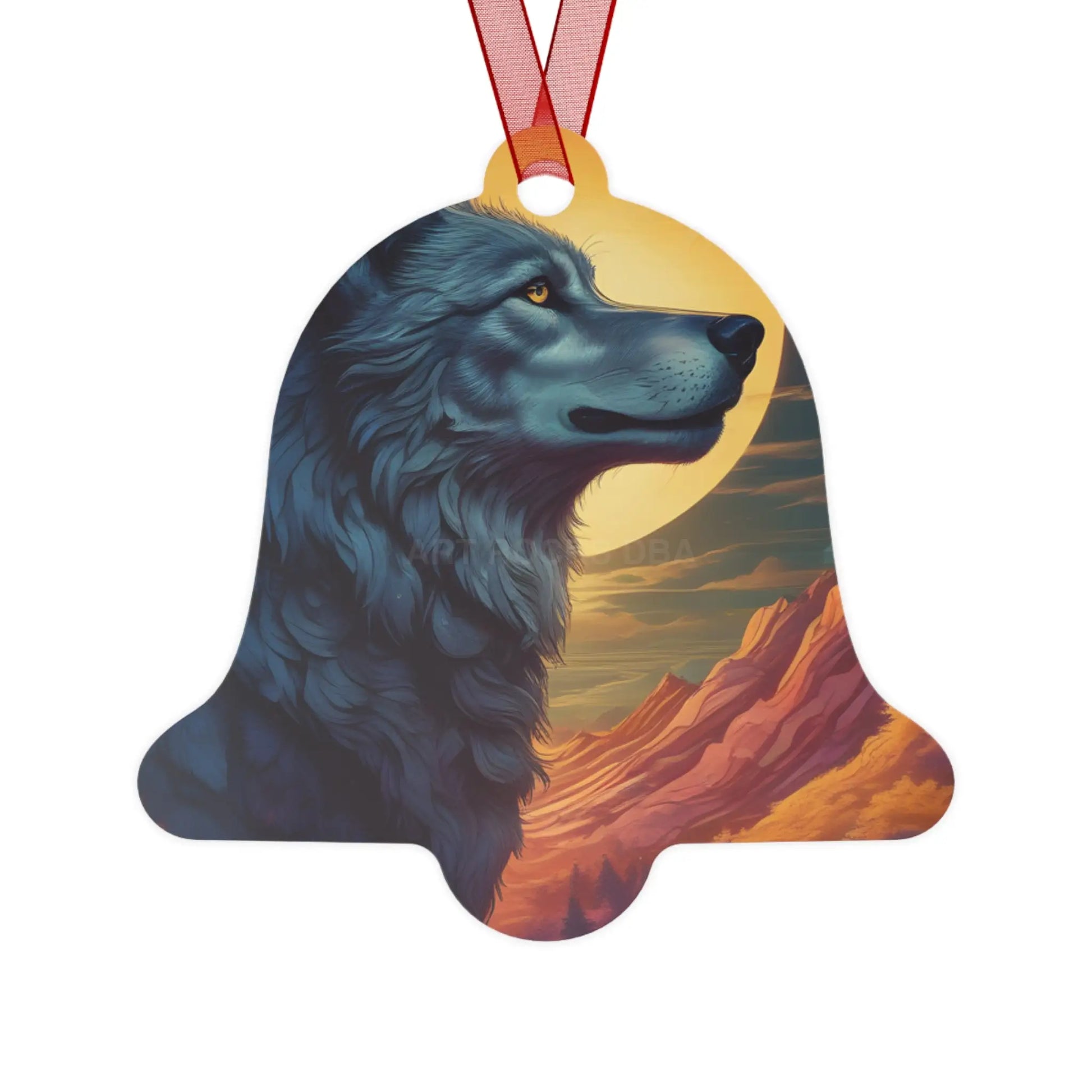 Wolf Moon Metal Ornament — Rustic Nature Ornament for Wildlife Lovers Mountain Sunset Decor - Bell / One Size - Home