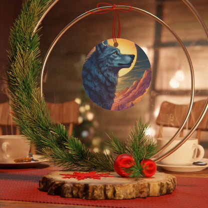 Wolf Moon Metal Ornament — Rustic Nature Ornament for Wildlife Lovers Mountain Sunset Decor - Home Decor