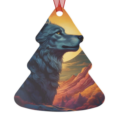 Wolf Moon Metal Ornament — Rustic Nature Ornament for Wildlife Lovers Mountain Sunset Decor - Tree / One Size - Home