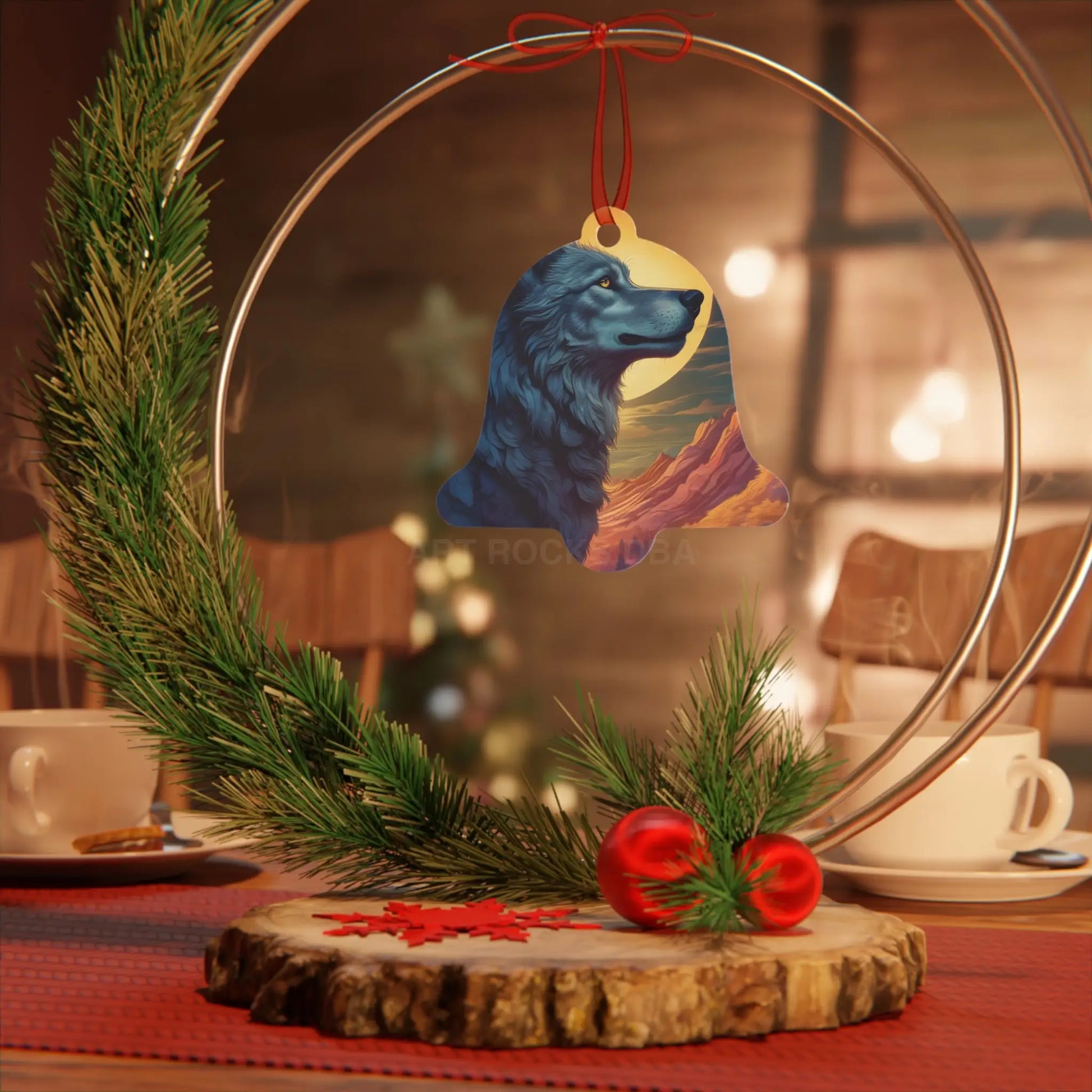 Wolf Moon Metal Ornament — Rustic Nature Ornament for Wildlife Lovers Mountain Sunset Decor - Home Decor