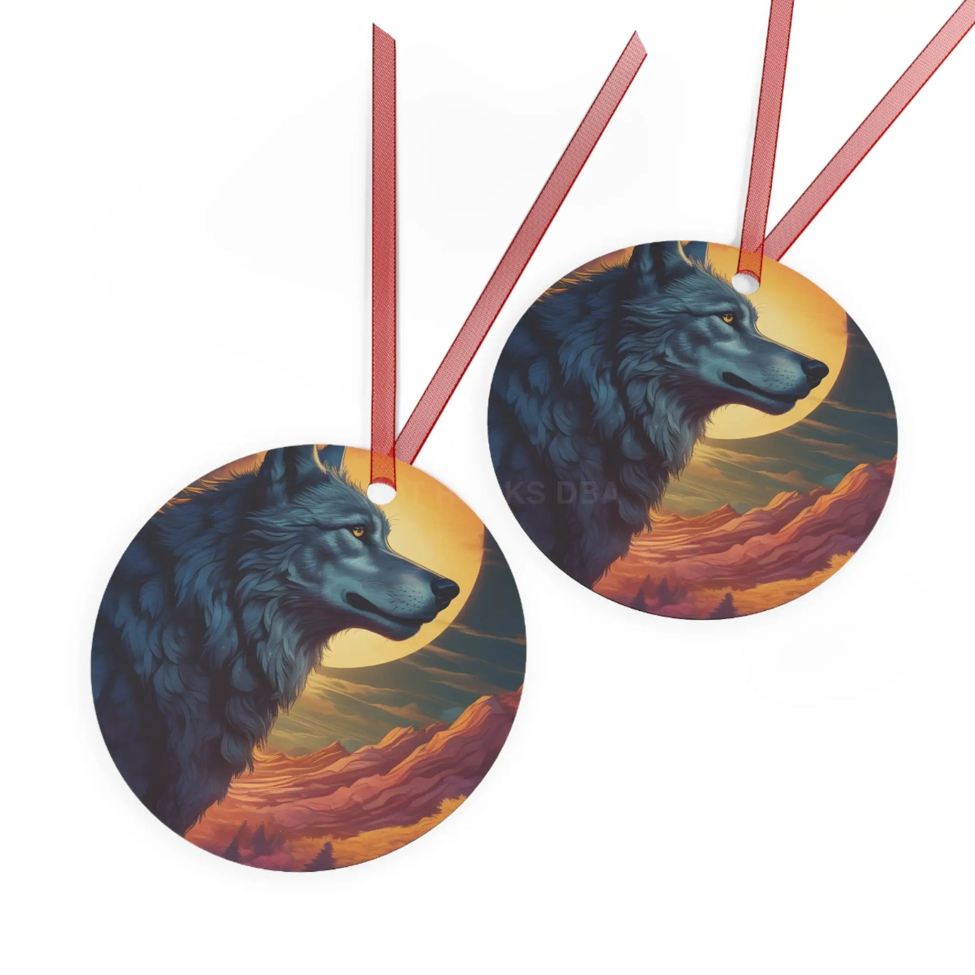 Wolf Moon Metal Ornament — Rustic Nature Ornament for Wildlife Lovers Mountain Sunset Decor - Home Decor