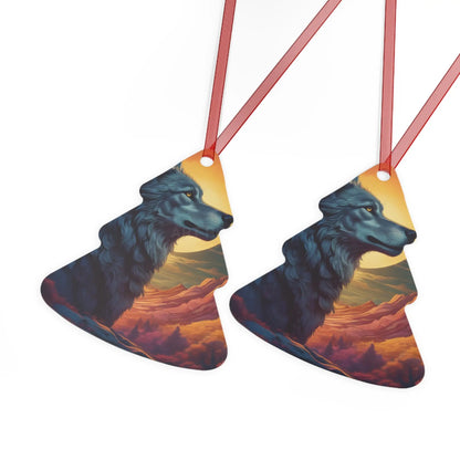 Wolf Moon Metal Ornament — Rustic Nature Ornament for Wildlife Lovers Mountain Sunset Decor - Home Decor