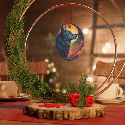 Wolf Moon Metal Ornament — Rustic Nature Ornament for Wildlife Lovers Mountain Sunset Decor - Oval / One Size - Home