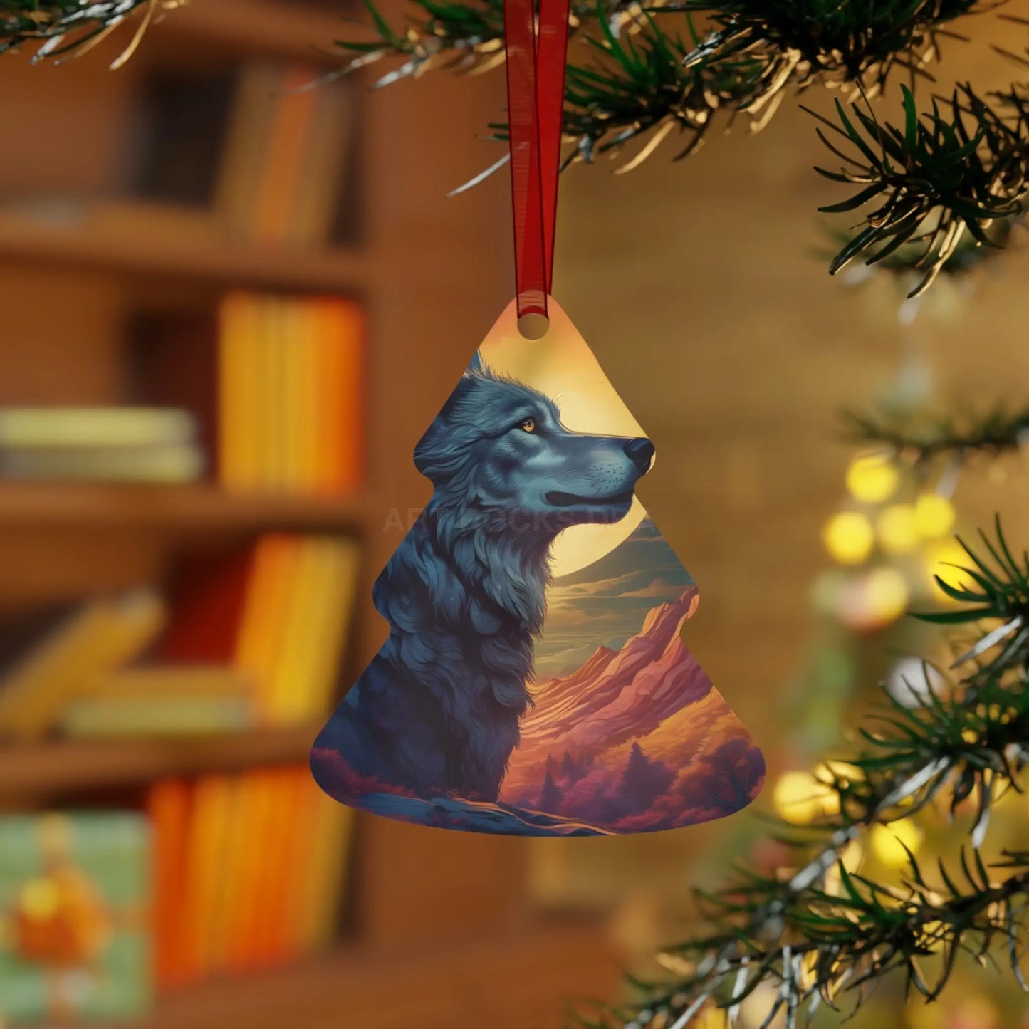 Wolf Moon Metal Ornament — Rustic Nature Ornament for Wildlife Lovers Mountain Sunset Decor - Home Decor