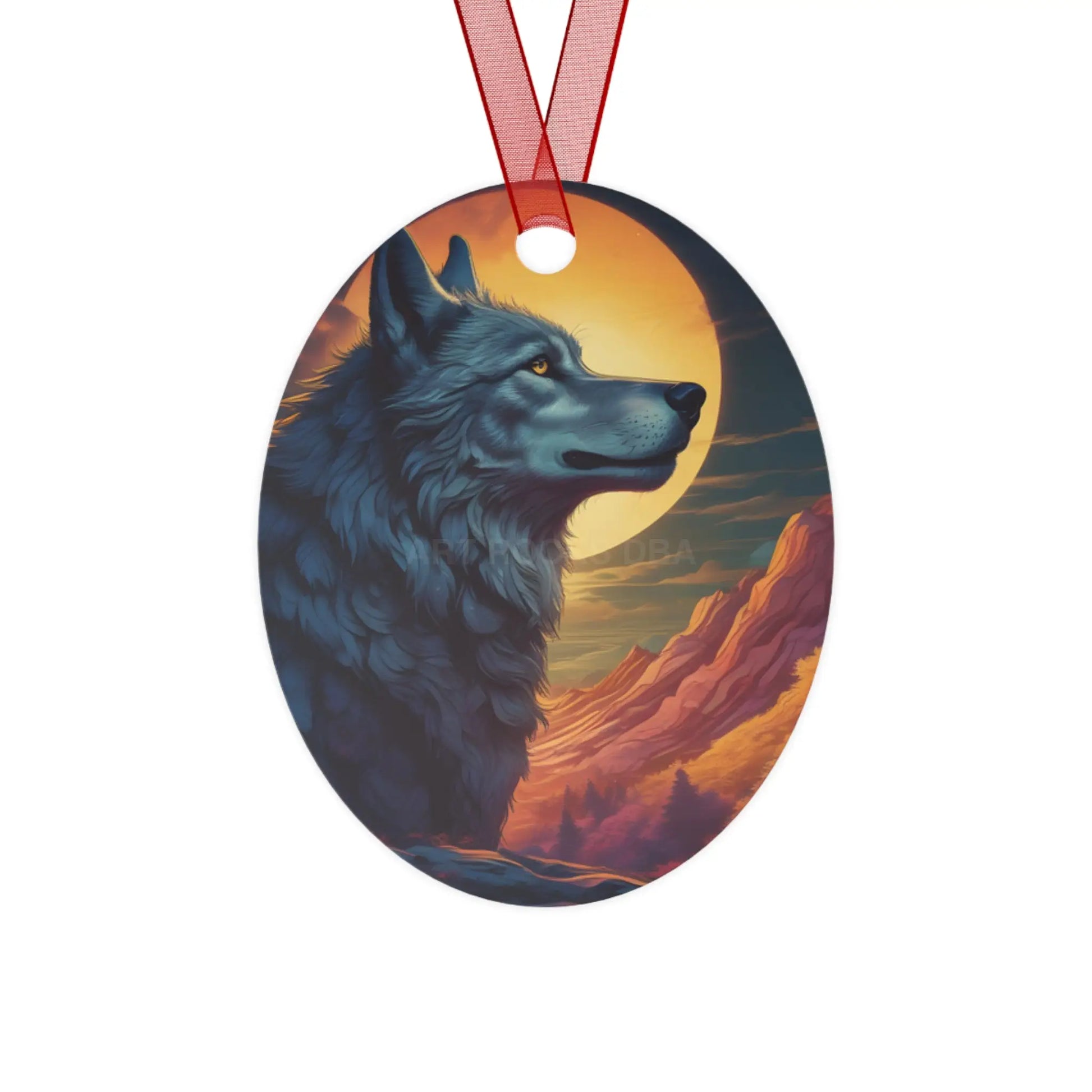Wolf Moon Metal Ornament — Rustic Nature Ornament for Wildlife Lovers Mountain Sunset Decor - Home Decor